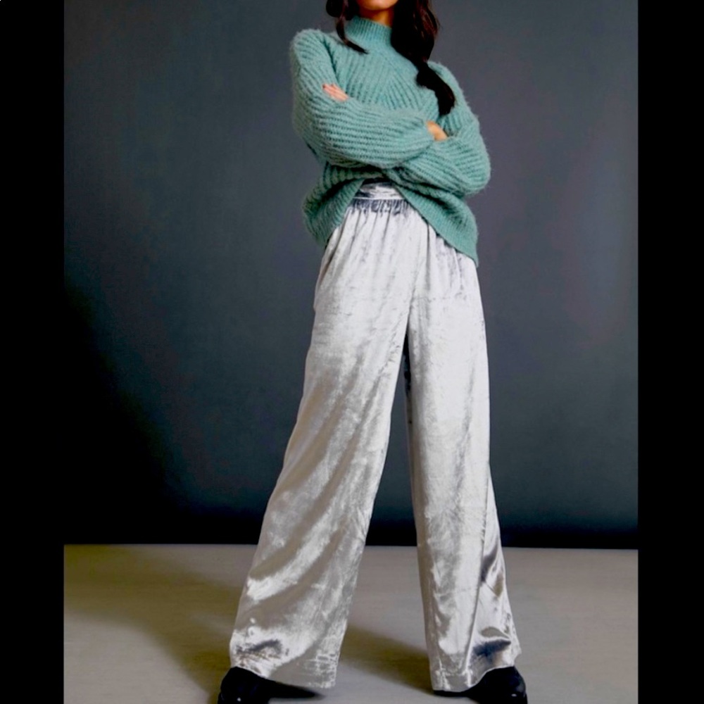 Anthropologie Maeve velvet crushed wide leg Boho pants